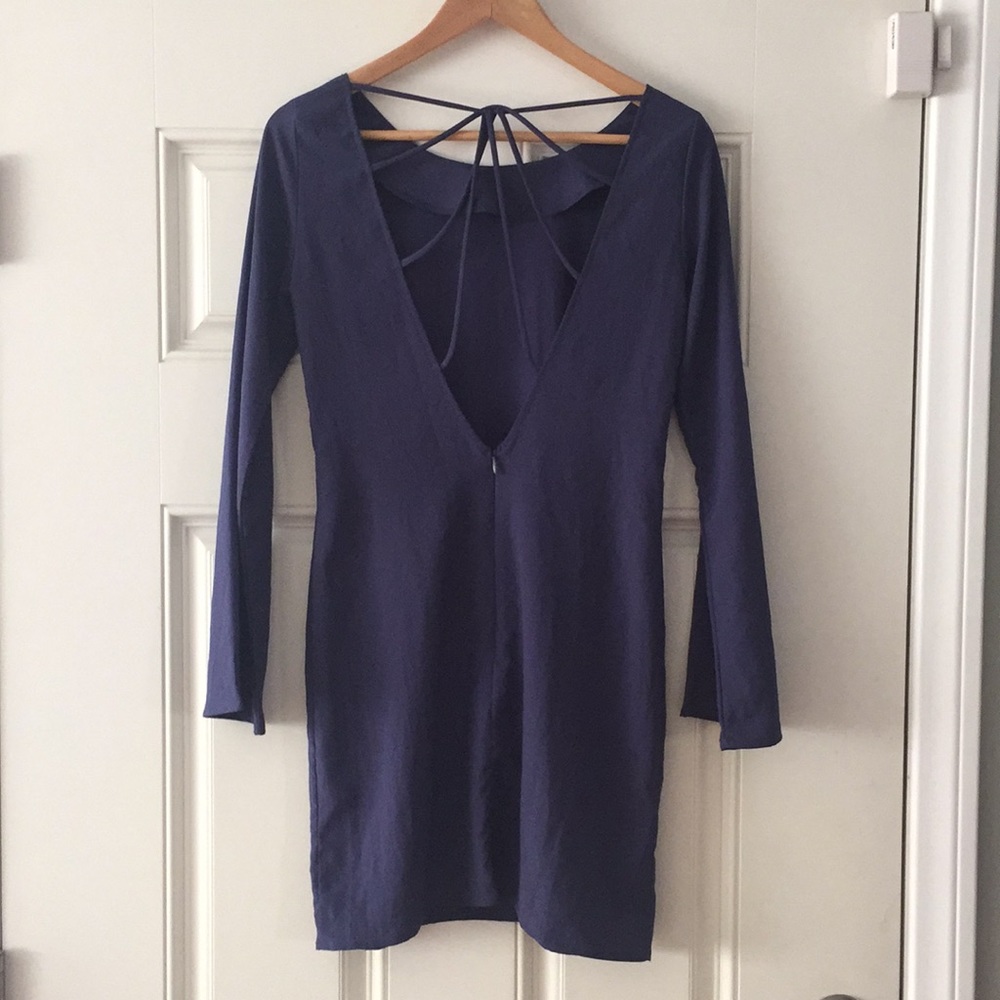 Long sleeve, strappy back mini dress